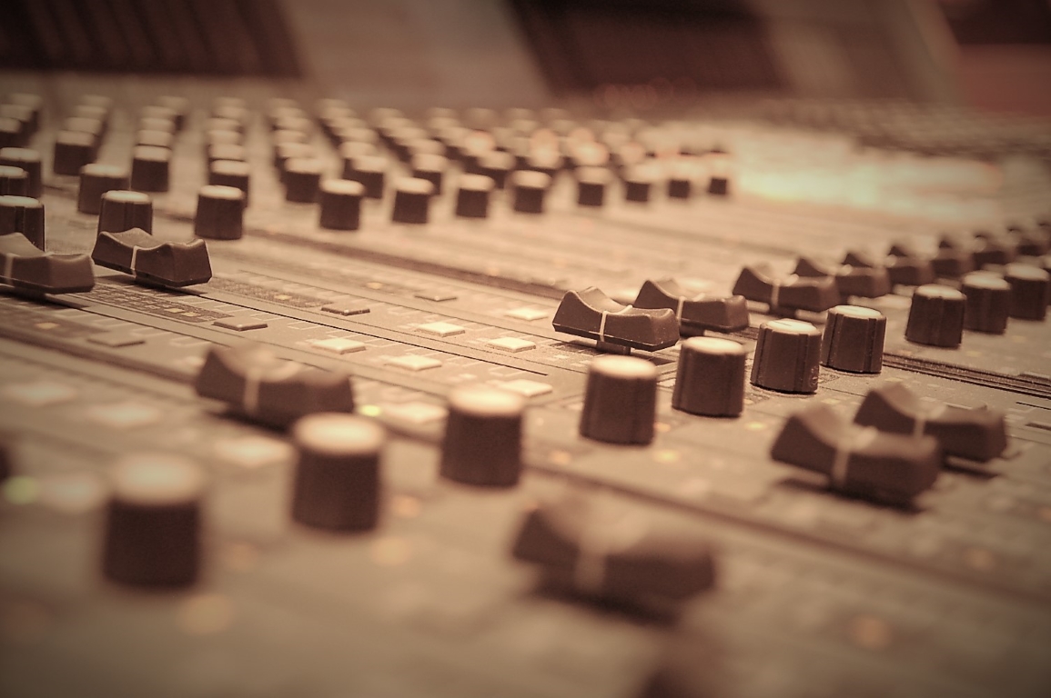 Picture of a sound mixing console.